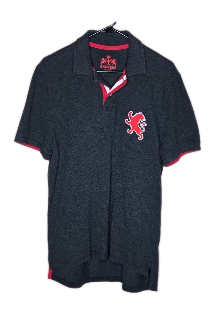 Express Polo Charcoal Grey With Red Lion Logo Size Large